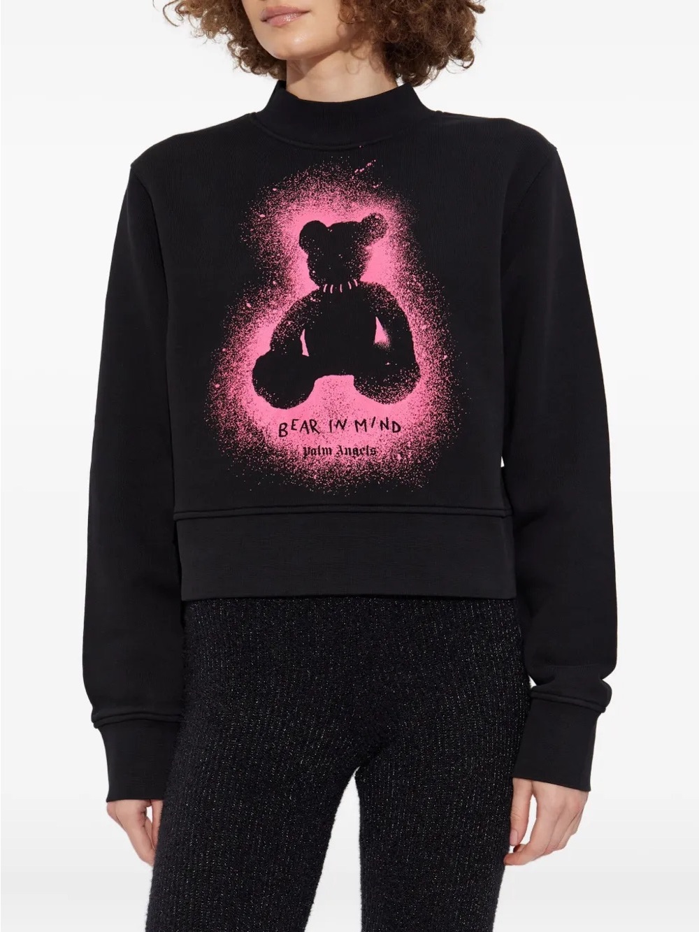 Palm Angels Black Crewneck Sweatshirt with Pink Spray Bear Graphic